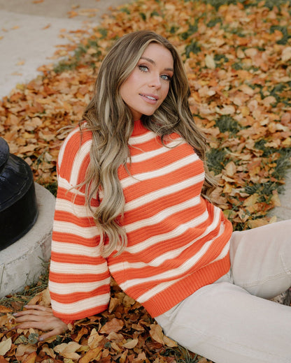 Avery Striped Ribbed Trim Drop Shoulder Sweater