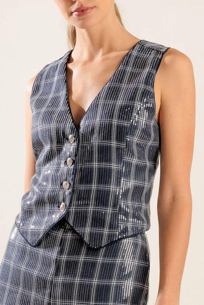 Traveling Far Navy Sequin Vest