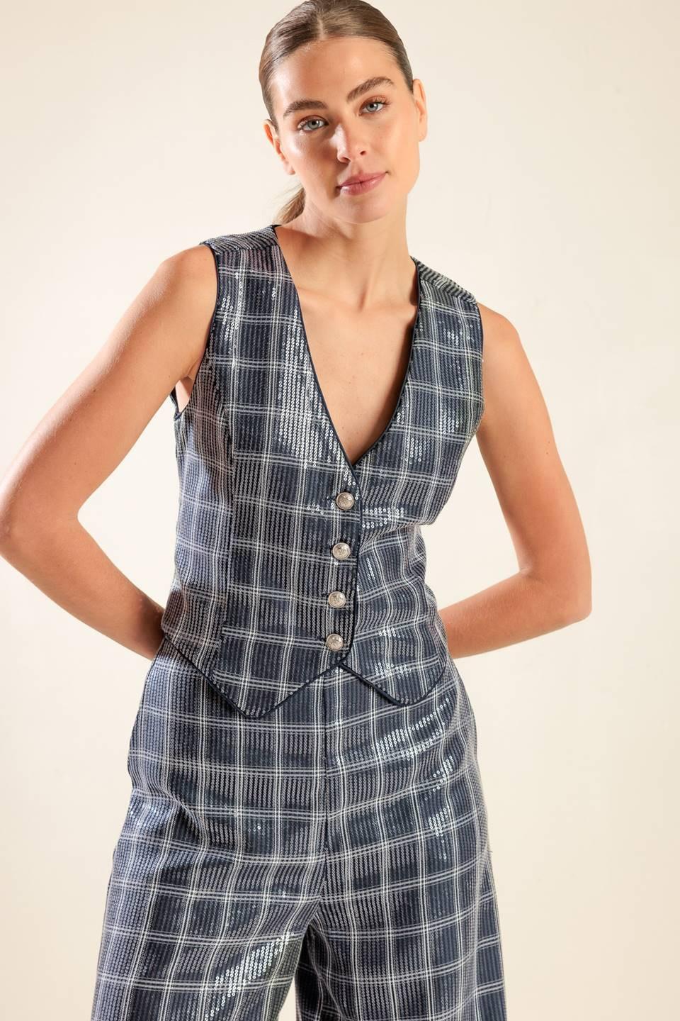 Traveling Far Navy Sequin Vest