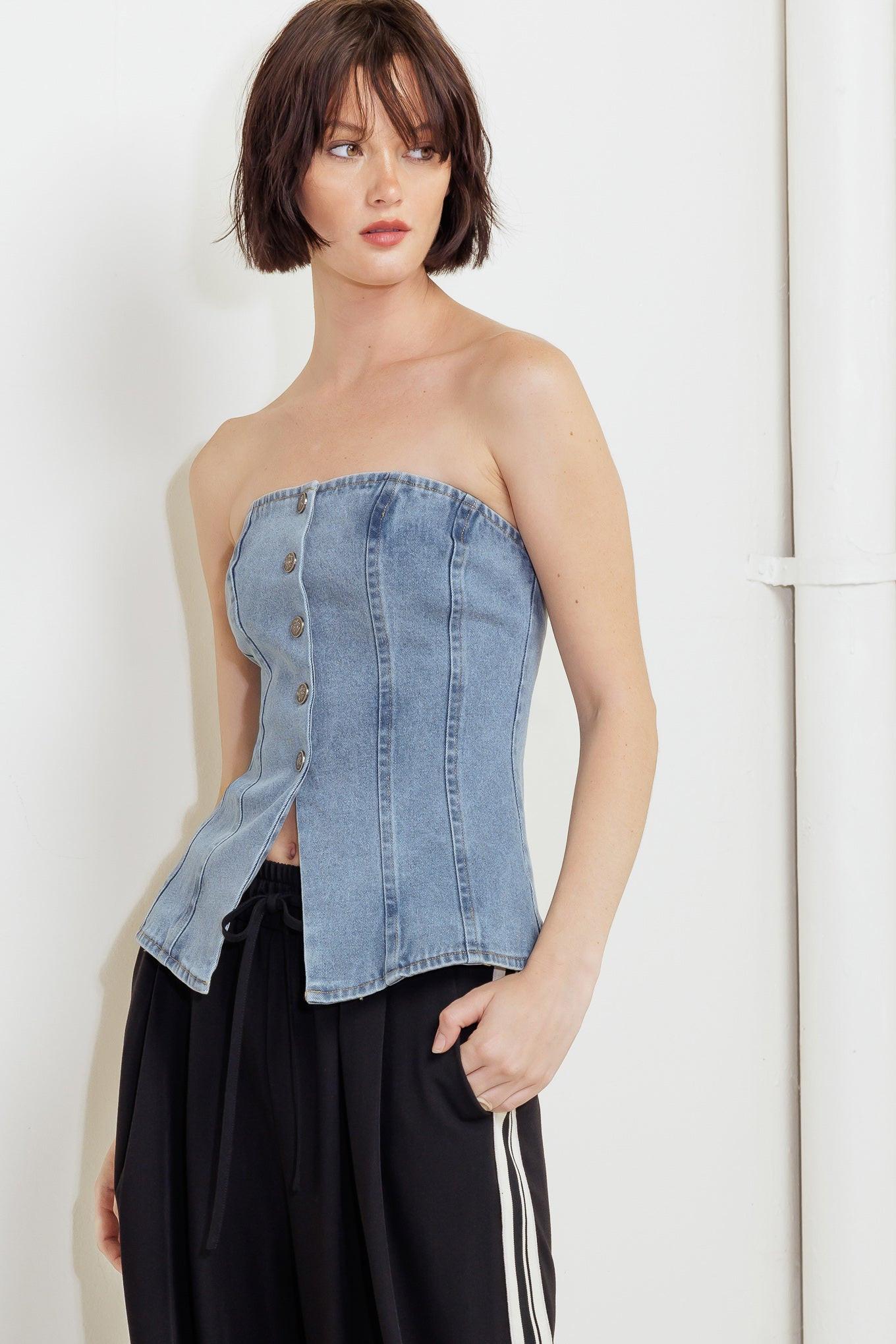 Stitched Silhouette Denim Top