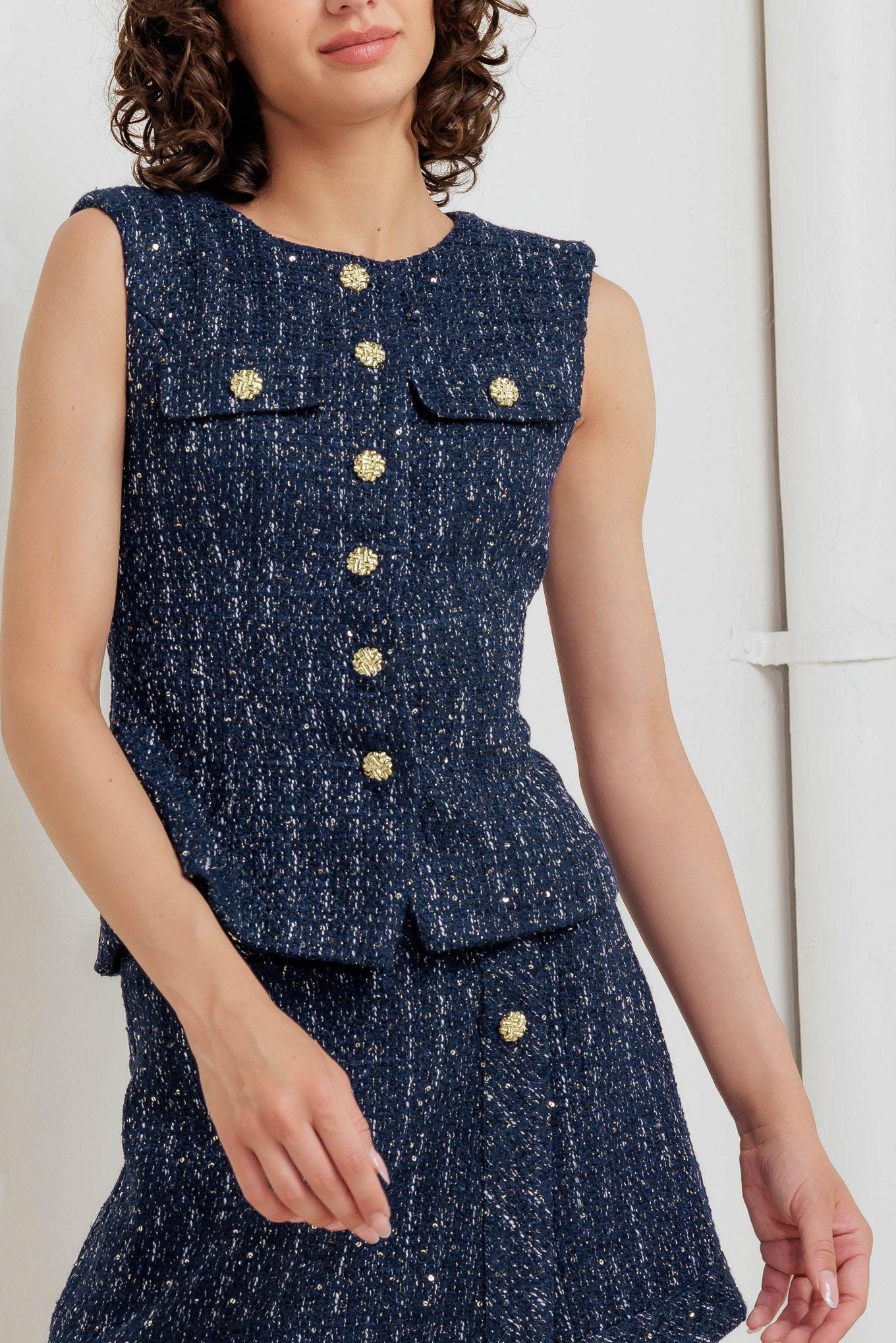 Parisian Tweed Navy Woven Tweed Vest