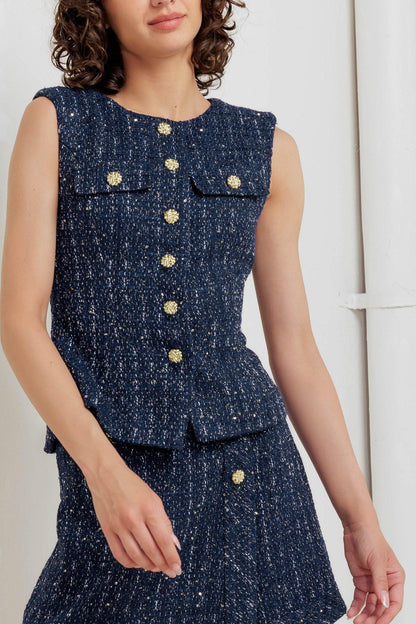 Parisian Tweed Navy Woven Tweed Vest