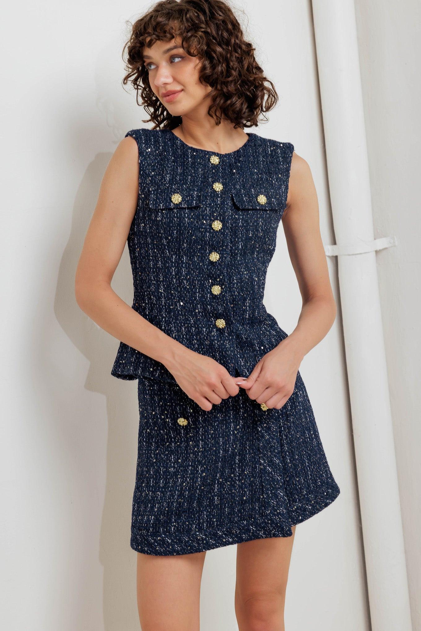 Parisian Tweed Navy Woven Tweed Vest
