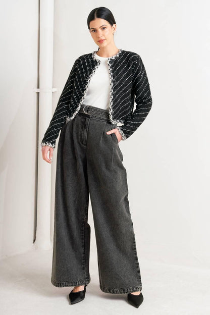 Noir Linear Sweater Knit Jacket