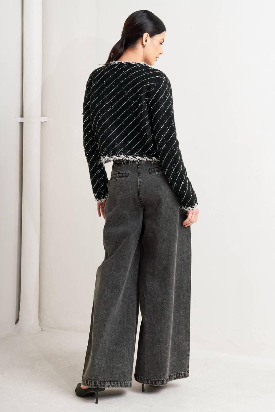 Noir Linear Sweater Knit Jacket