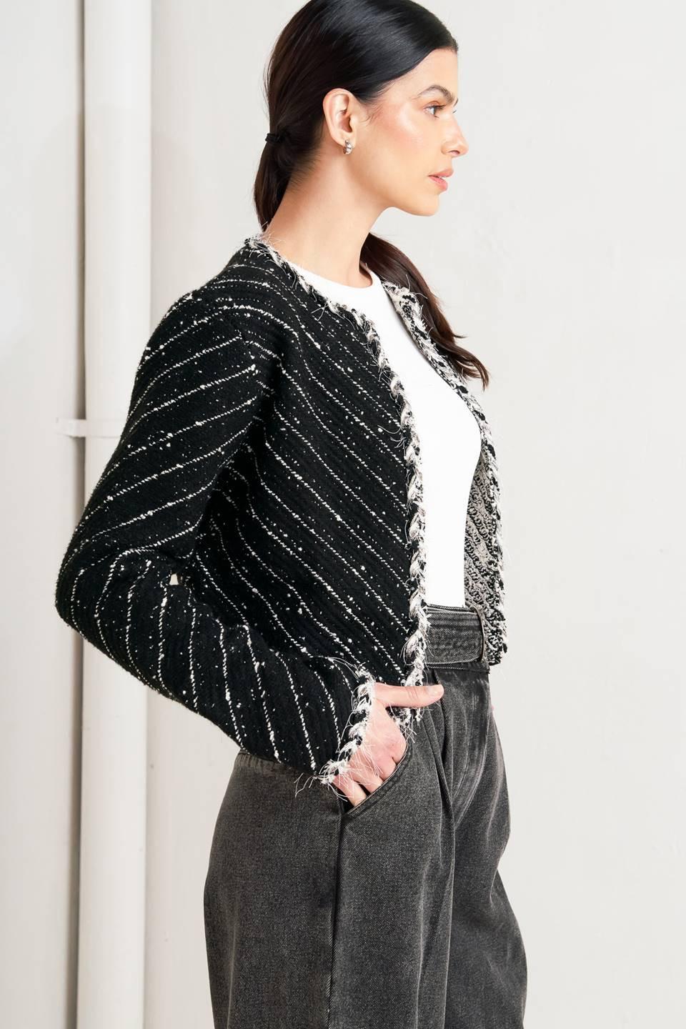 Noir Linear Sweater Knit Jacket