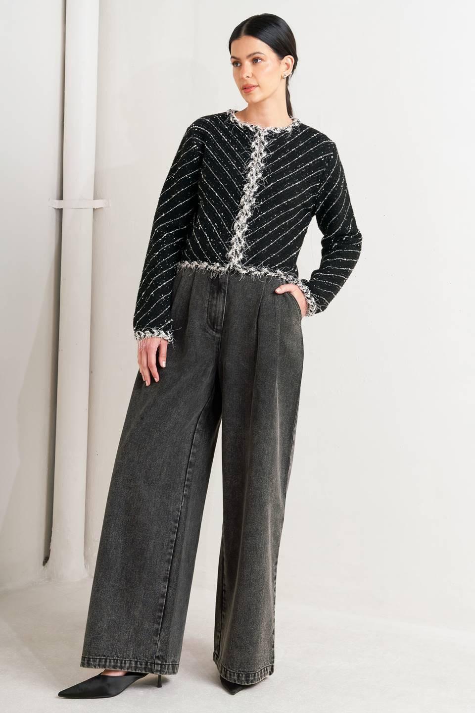 Noir Linear Sweater Knit Jacket