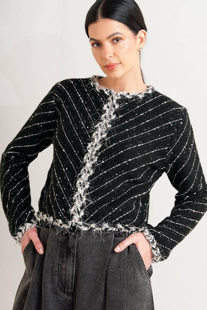 Noir Linear Sweater Knit Jacket
