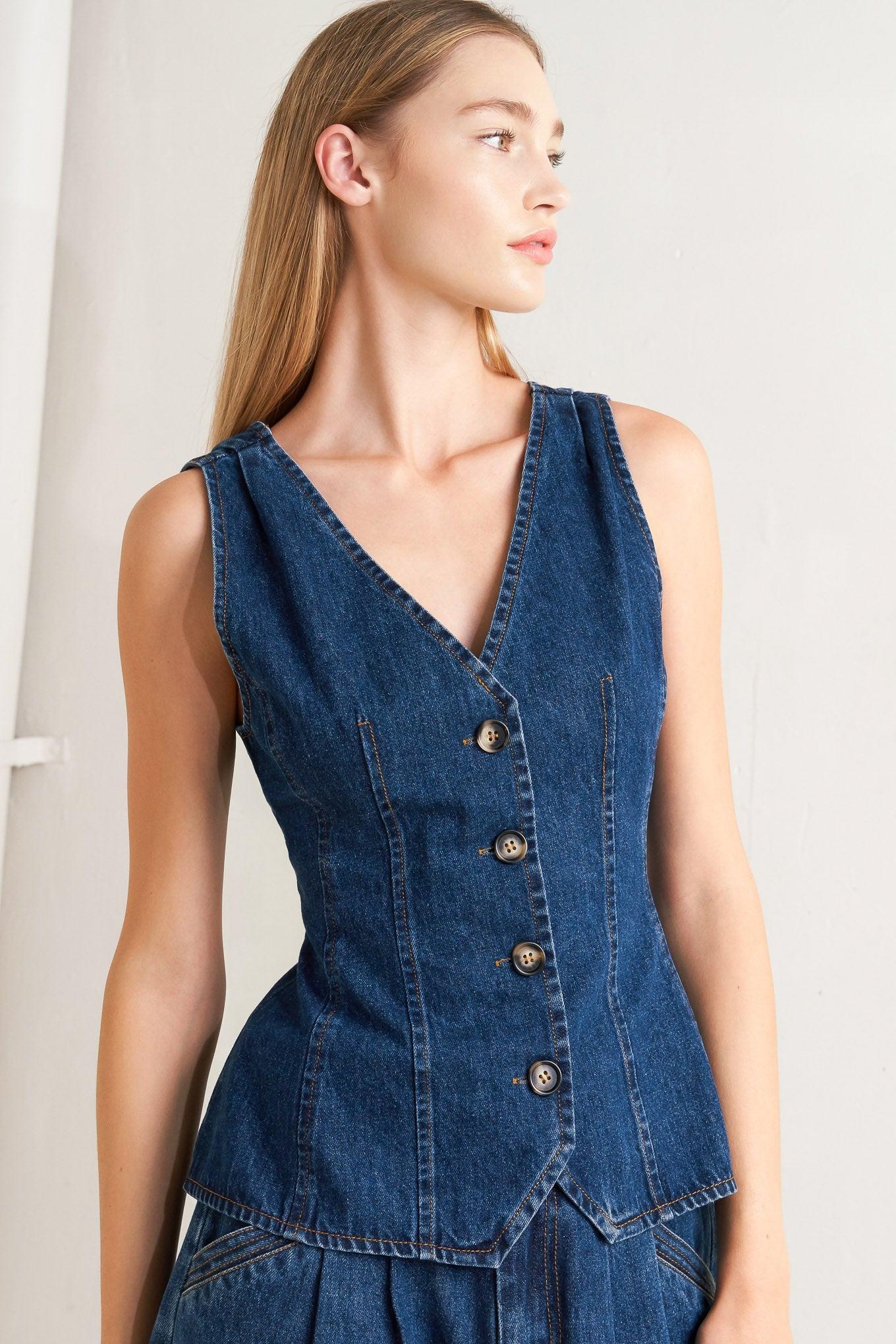 Sharp Femininity Denim Vest