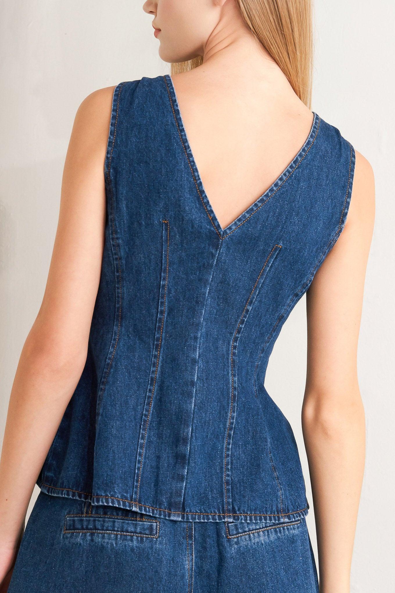 Sharp Femininity Denim Vest