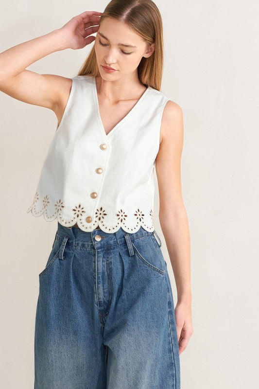 Seafoam Scallop Woven Vest