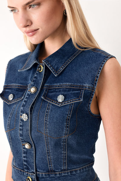 Sweet Talker Denim Crop Vest