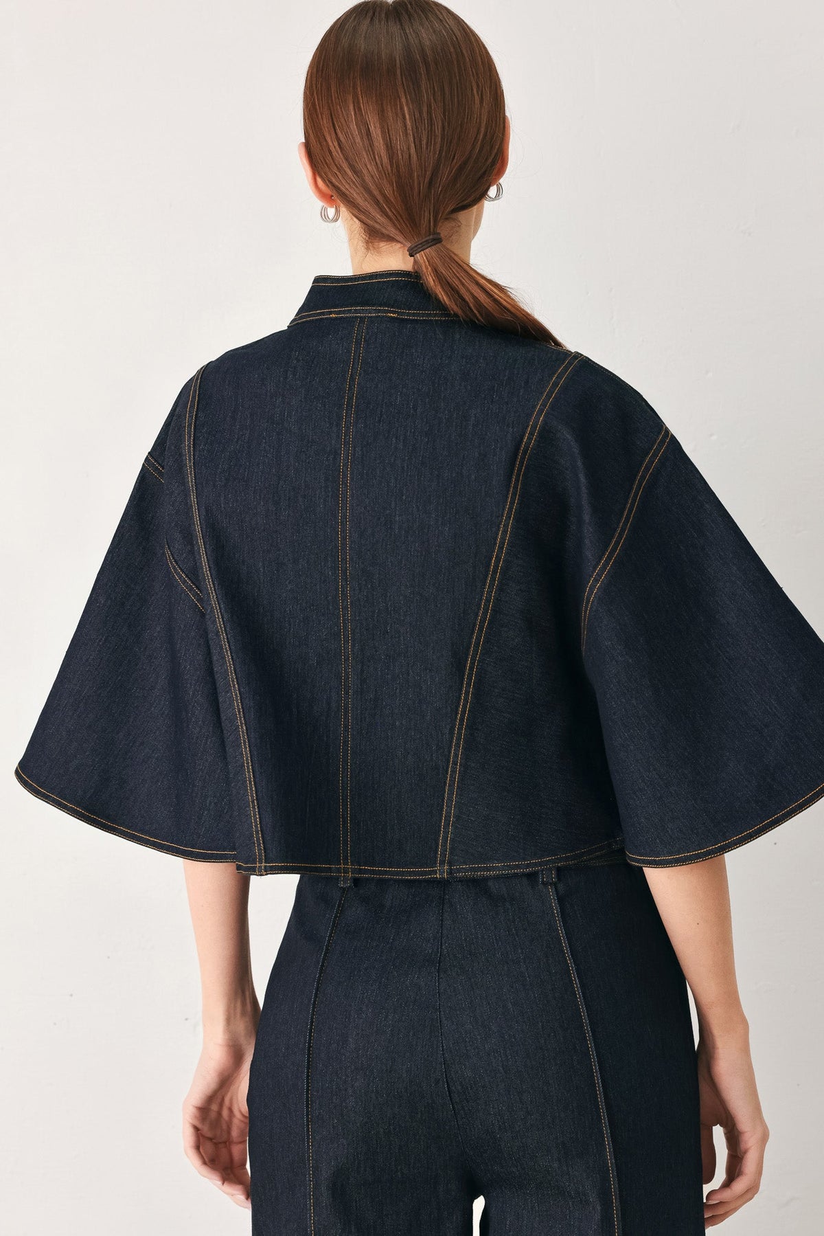 Urban Stitch Wide Sleeve Denim Capelet Top