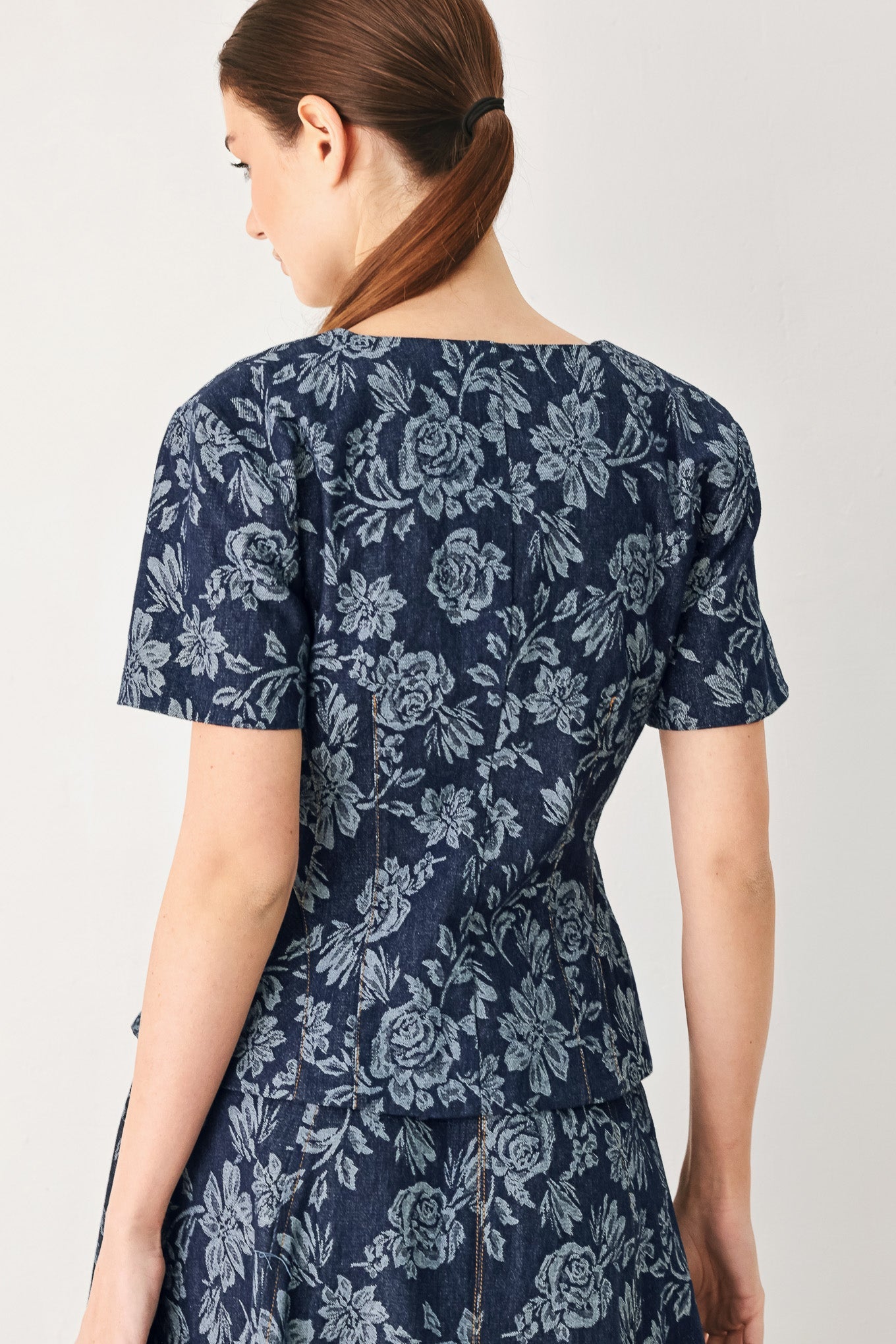Rosette Floral Woven Jacquard Top