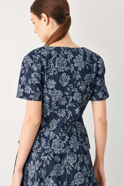 Rosette Floral Woven Jacquard Top