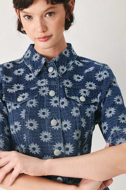 Sweet Daisy Woven Jacquard Denim Jacket