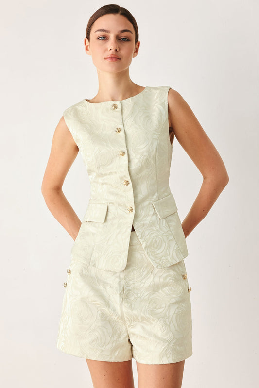 Marzipan Floral Woven Jacquard Vest