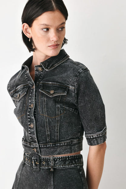 Shadow Stitch Romance Denim Crop Jacket