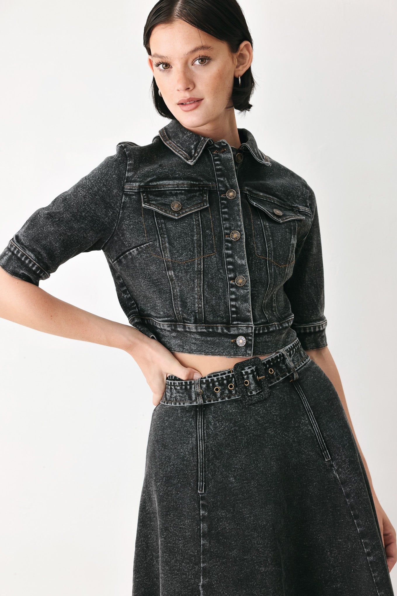 Shadow Stitch Romance Denim Crop Jacket
