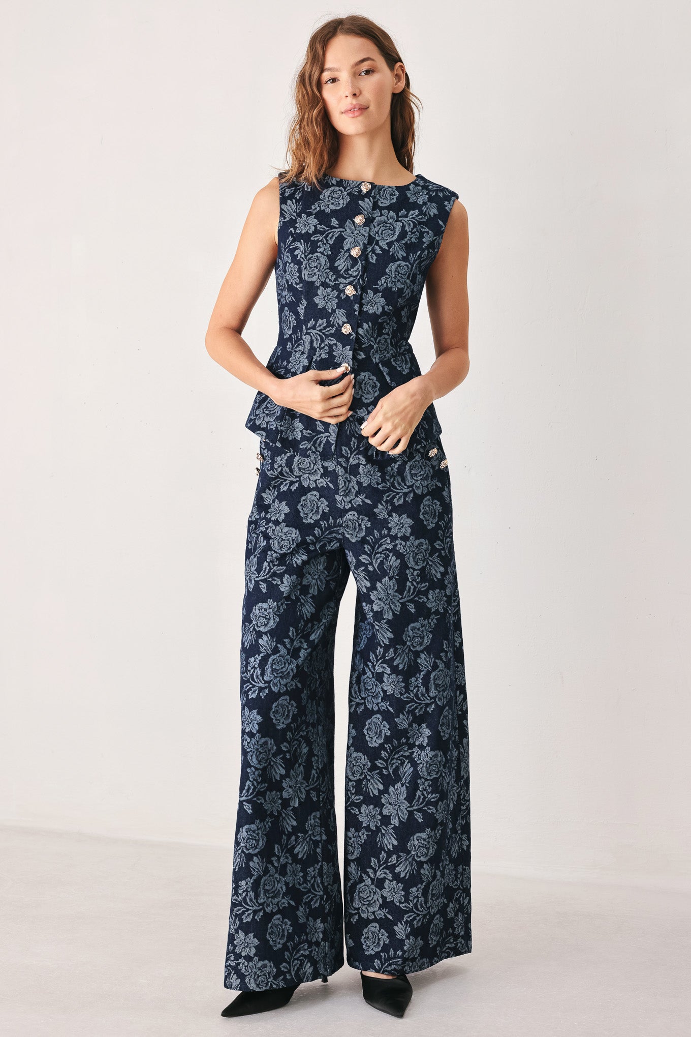 Midnight Rose Jacquard Denim Vest
