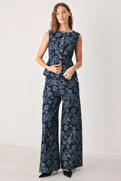 Midnight Rose Jacquard Denim Vest
