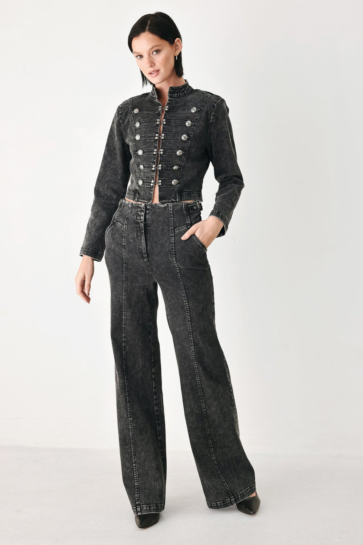 City Limits Black Denim Military Jacket
