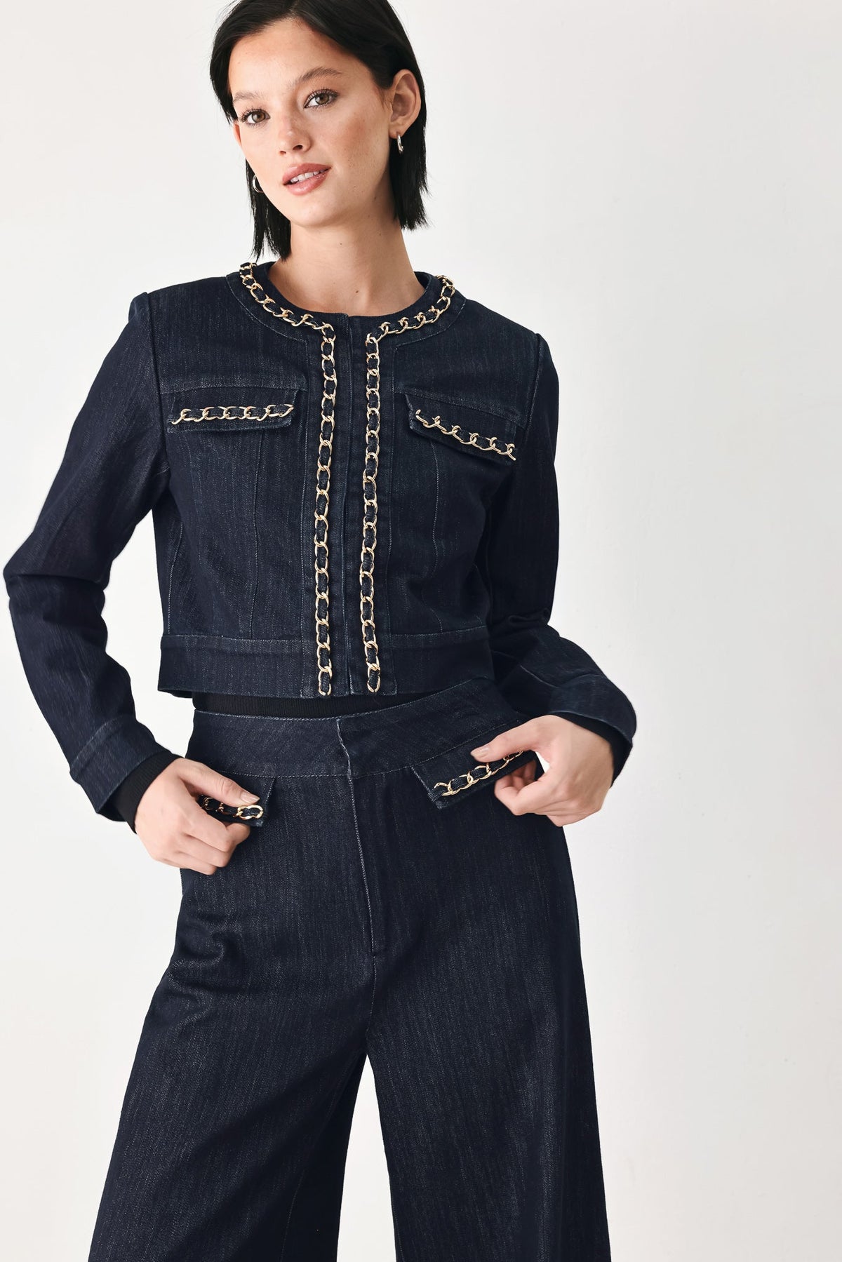After Hours Indigo Chain-trim Denim Jacket