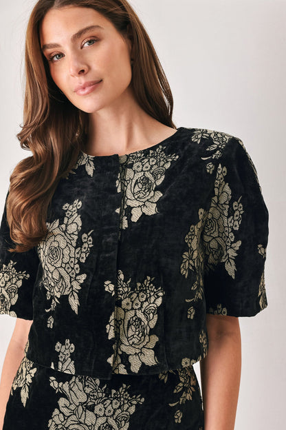 Gilded Velvet Black/gold Jacquard Cropped Jacket