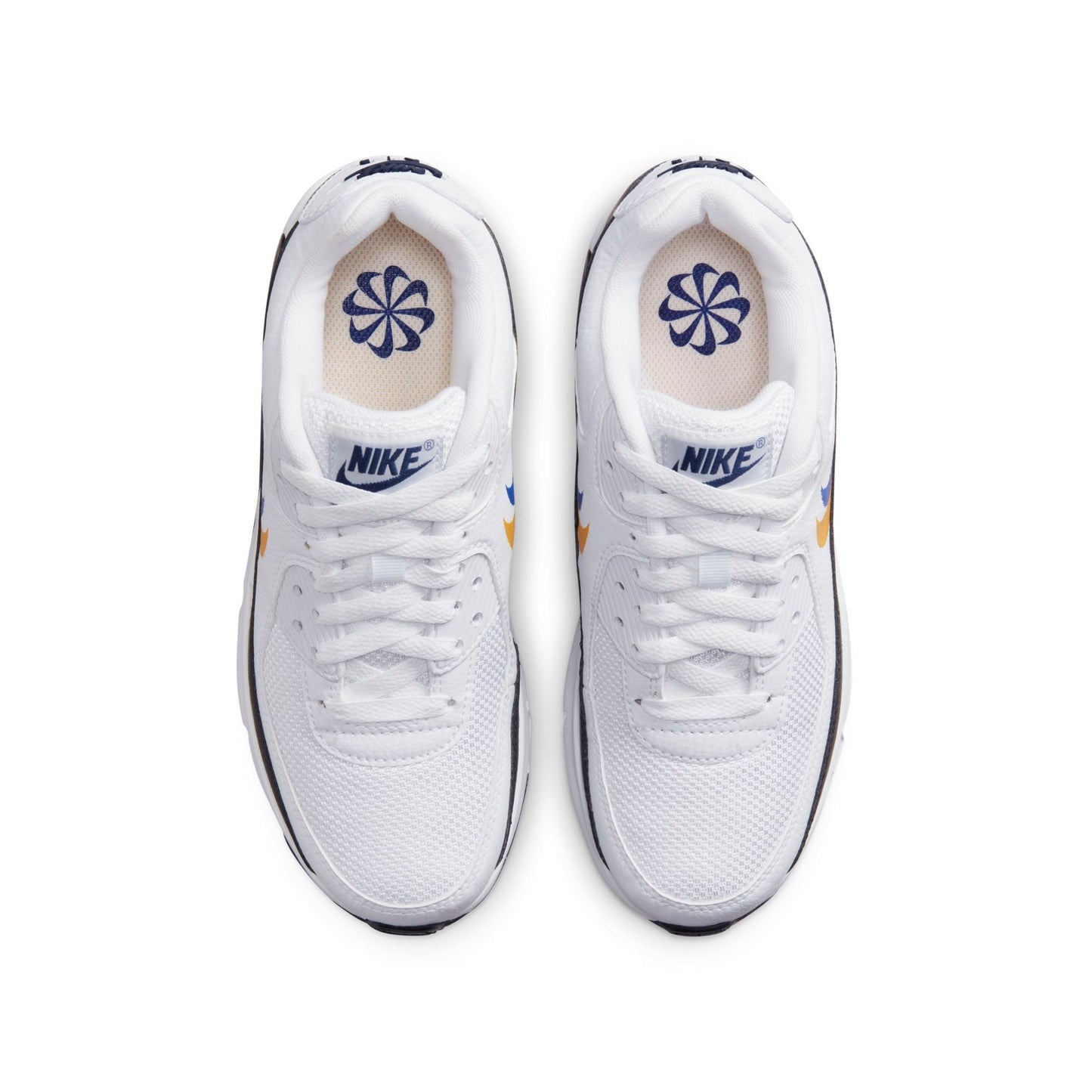 Nike Grade School Air Max 90 'Double Swoosh White Black Gold Royal Gs' Sneakers