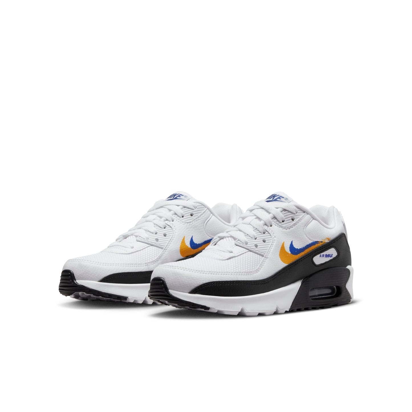 Nike Grade School Air Max 90 'Double Swoosh White Black Gold Royal Gs' Sneakers