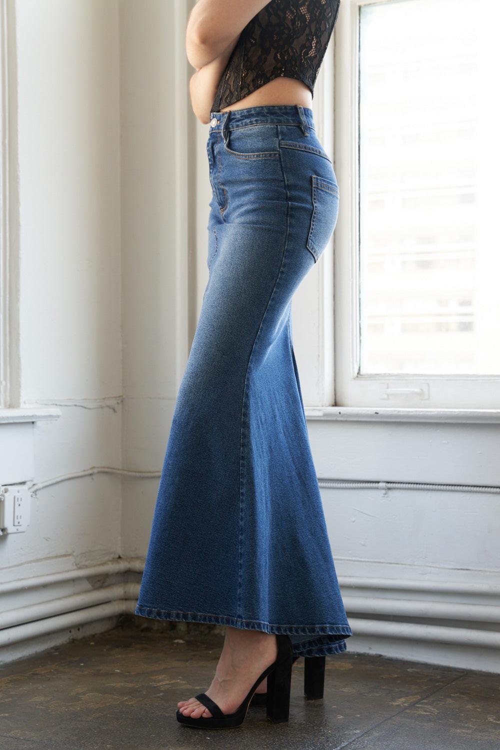 Whispering Winds Denim Midi Skirt