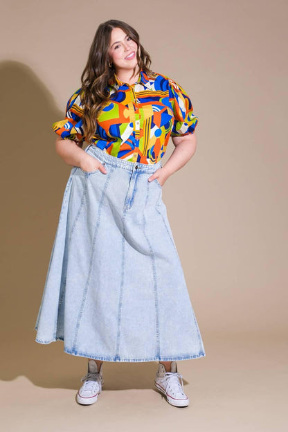 Urban Cowgirl Denim Midi Skirt