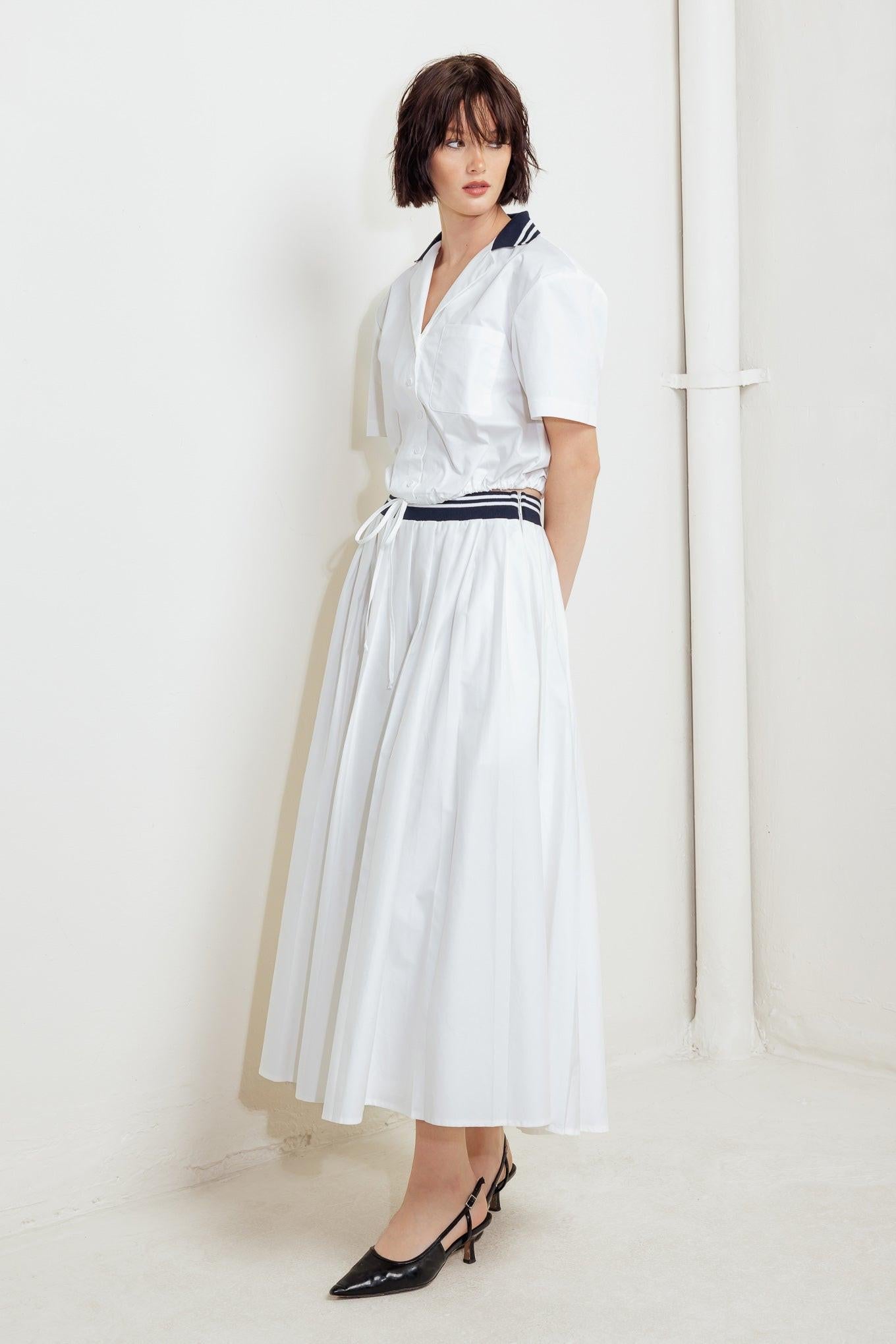Coastal Collar Woven Midi Skirt