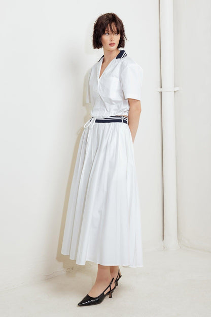 Coastal Collar Woven Midi Skirt