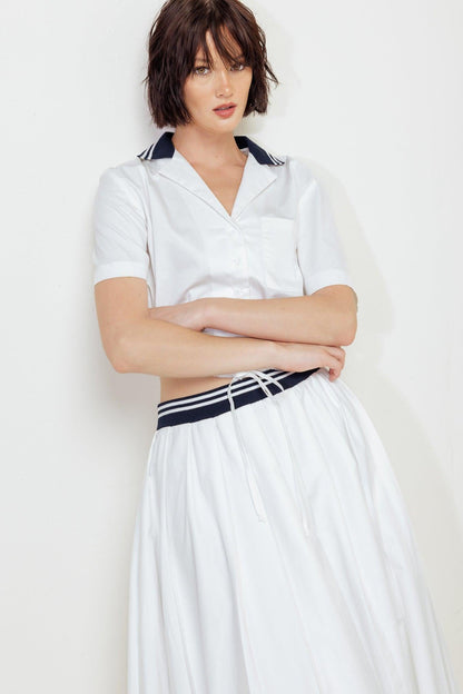 Coastal Collar Woven Midi Skirt