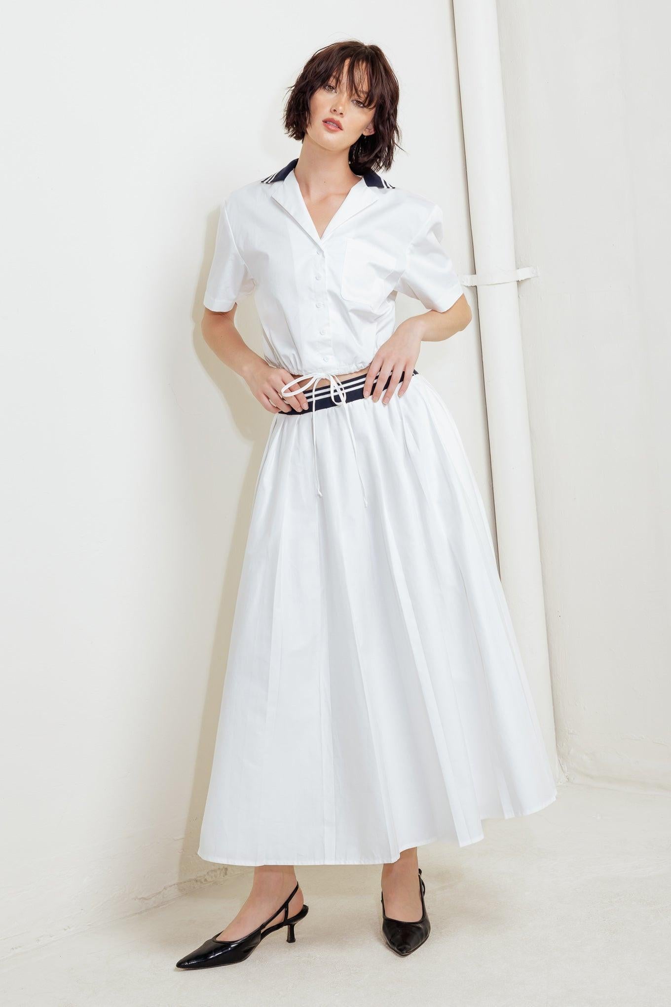 Coastal Collar Woven Midi Skirt