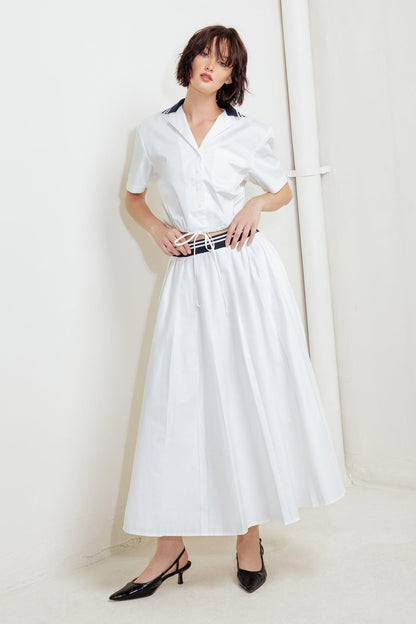 Coastal Collar Woven Midi Skirt