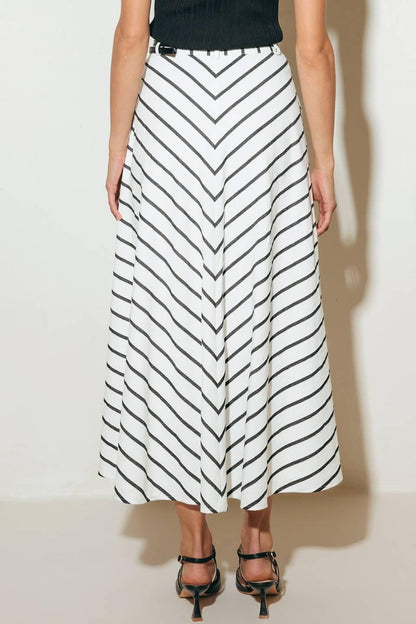 Weekend Vibe Strip Woven Midi Skirt