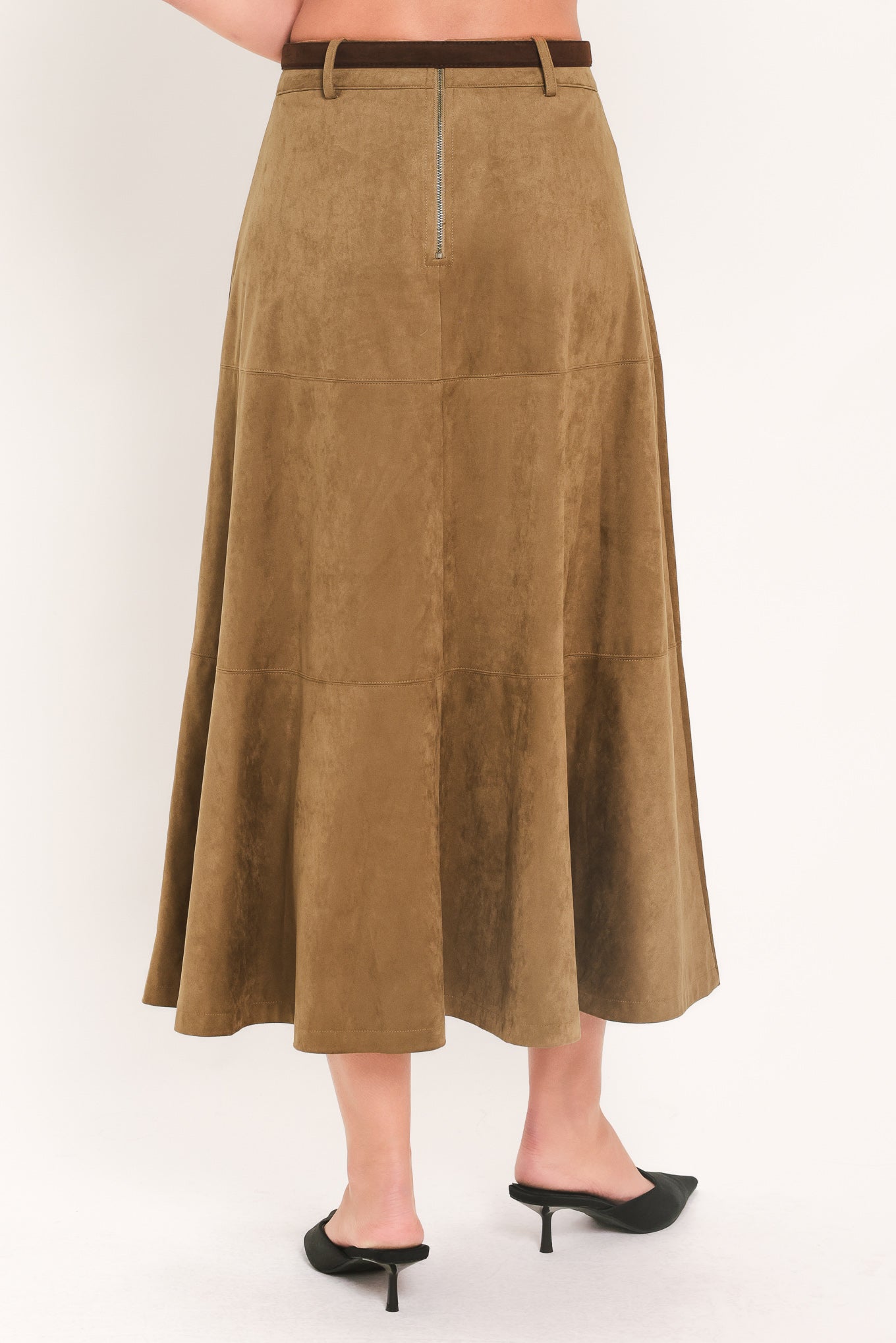 Sandstone Silhouette Faux Suede Midi Skirt