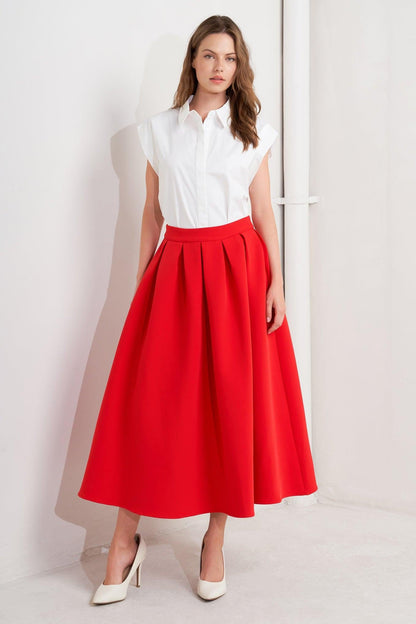 Strawberry Pop Woven Full Midi Skirt