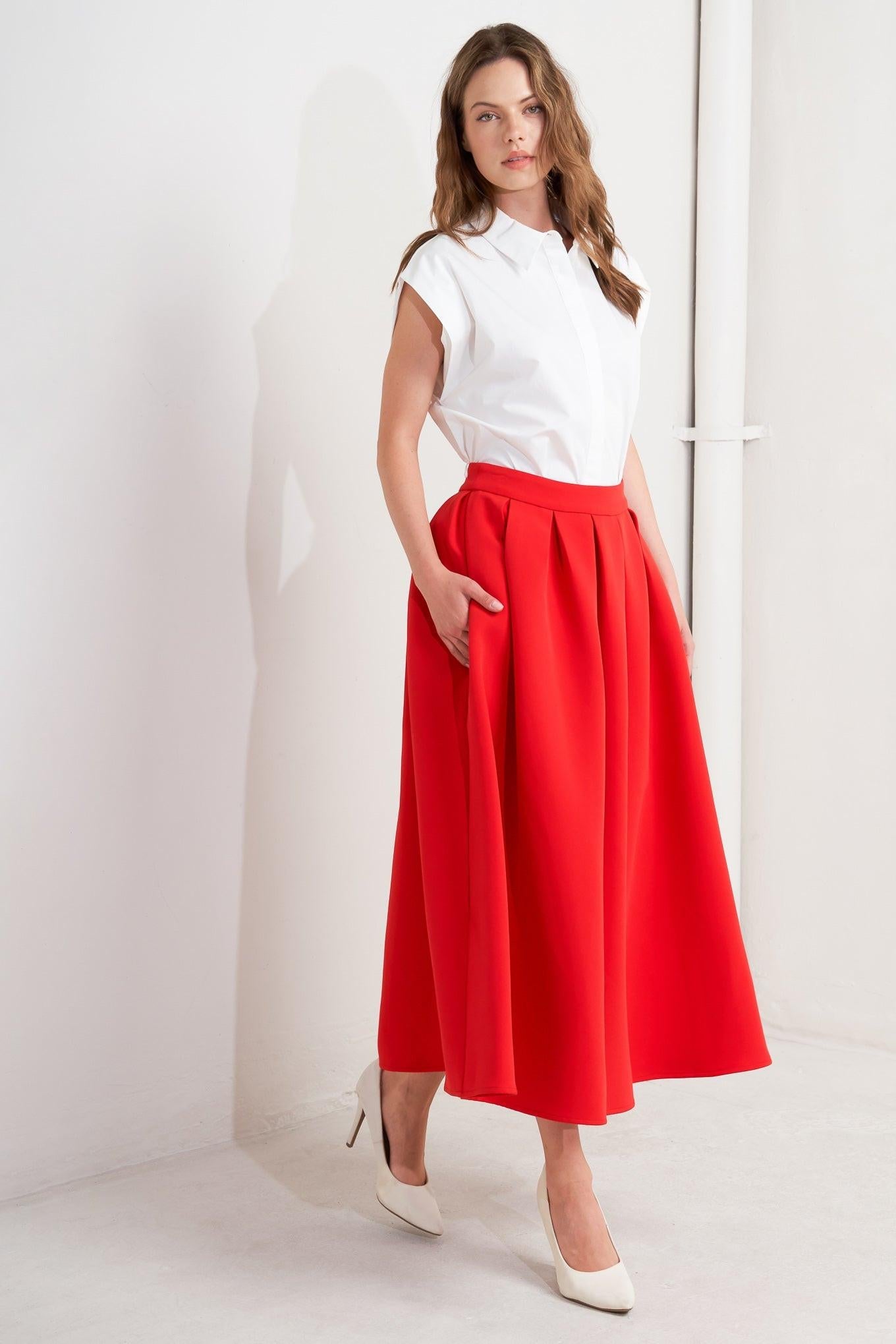 Strawberry Pop Woven Full Midi Skirt