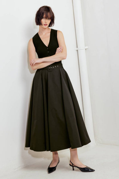 Rouge Allure Woven Full Midi Skirt
