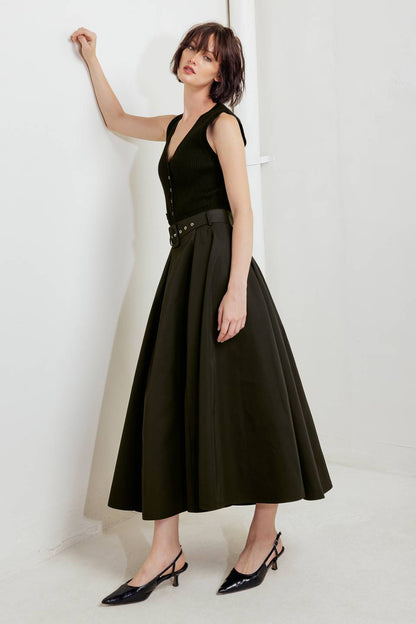 Rouge Allure Woven Full Midi Skirt