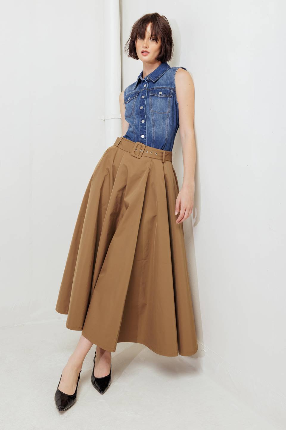 Rouge Allure Woven Full Midi Skirt