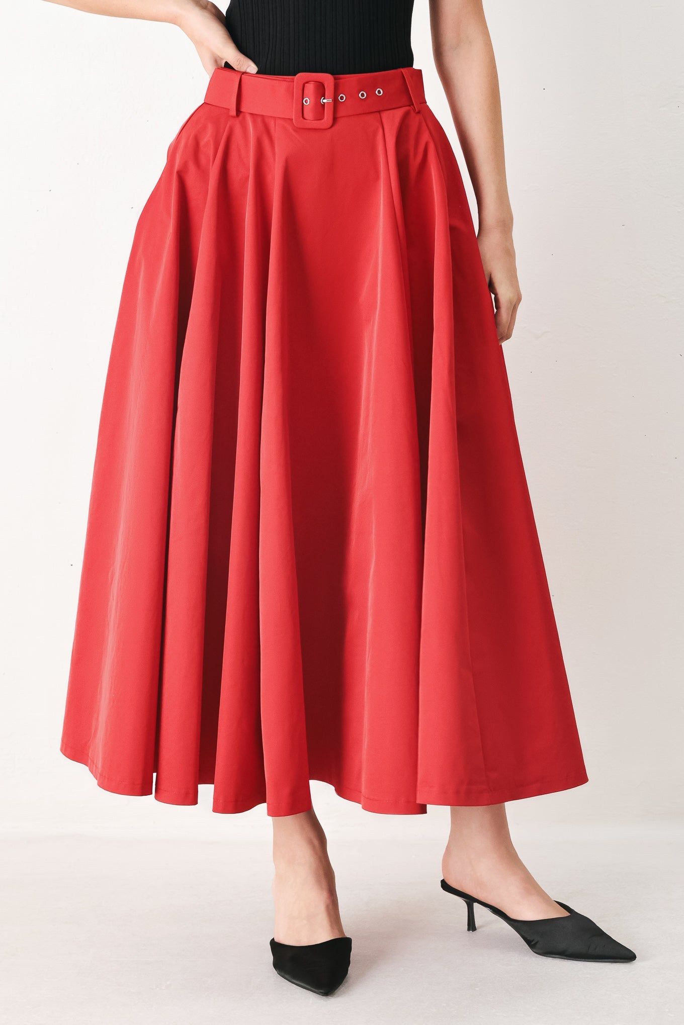 Rouge Allure Woven Full Midi Skirt