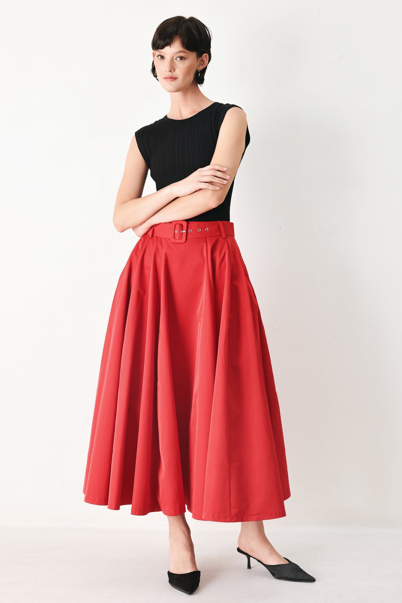 Rouge Allure Woven Full Midi Skirt