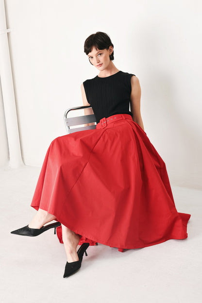Rouge Allure Woven Full Midi Skirt