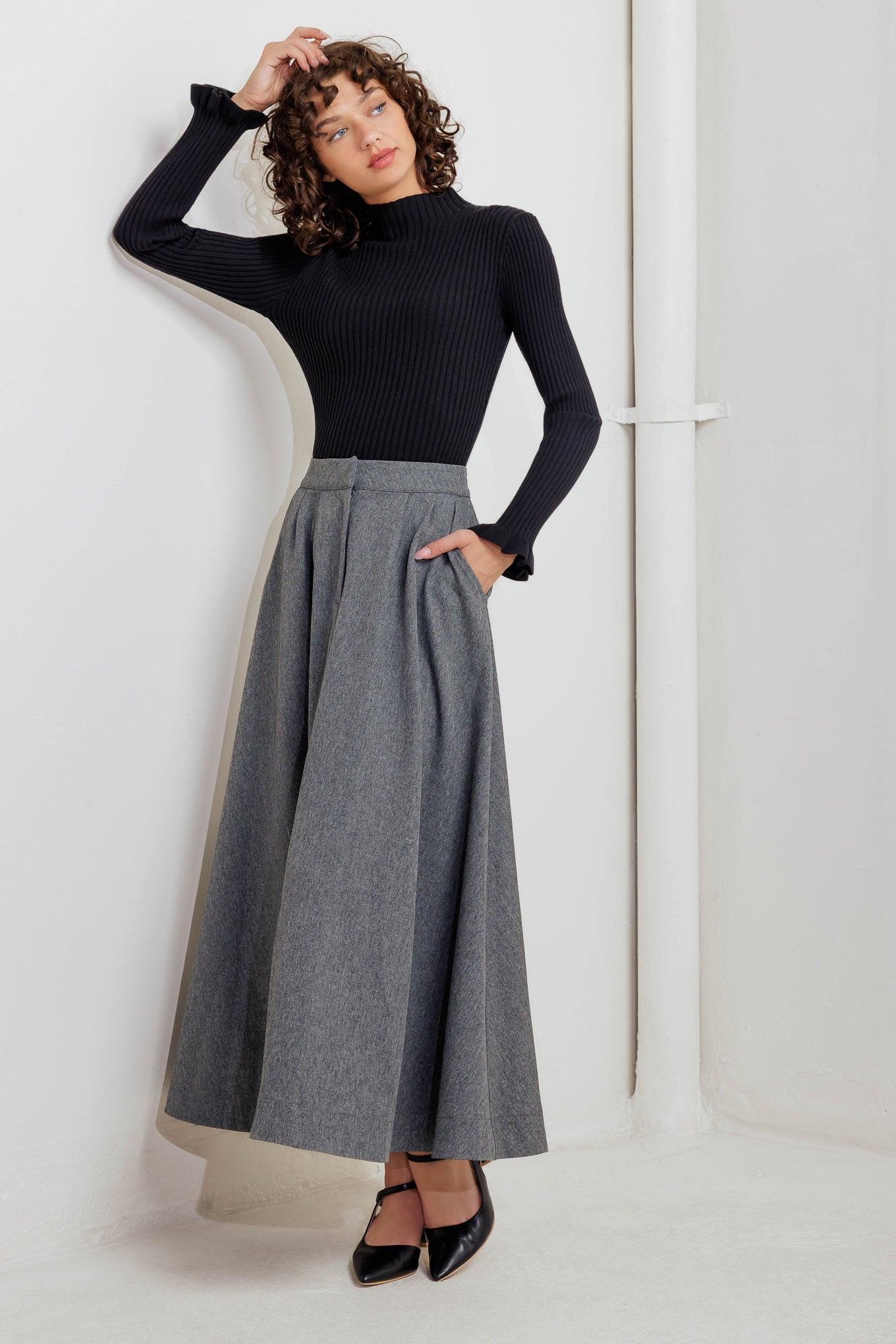 Timeless Look Woven Midi Circle Skirt