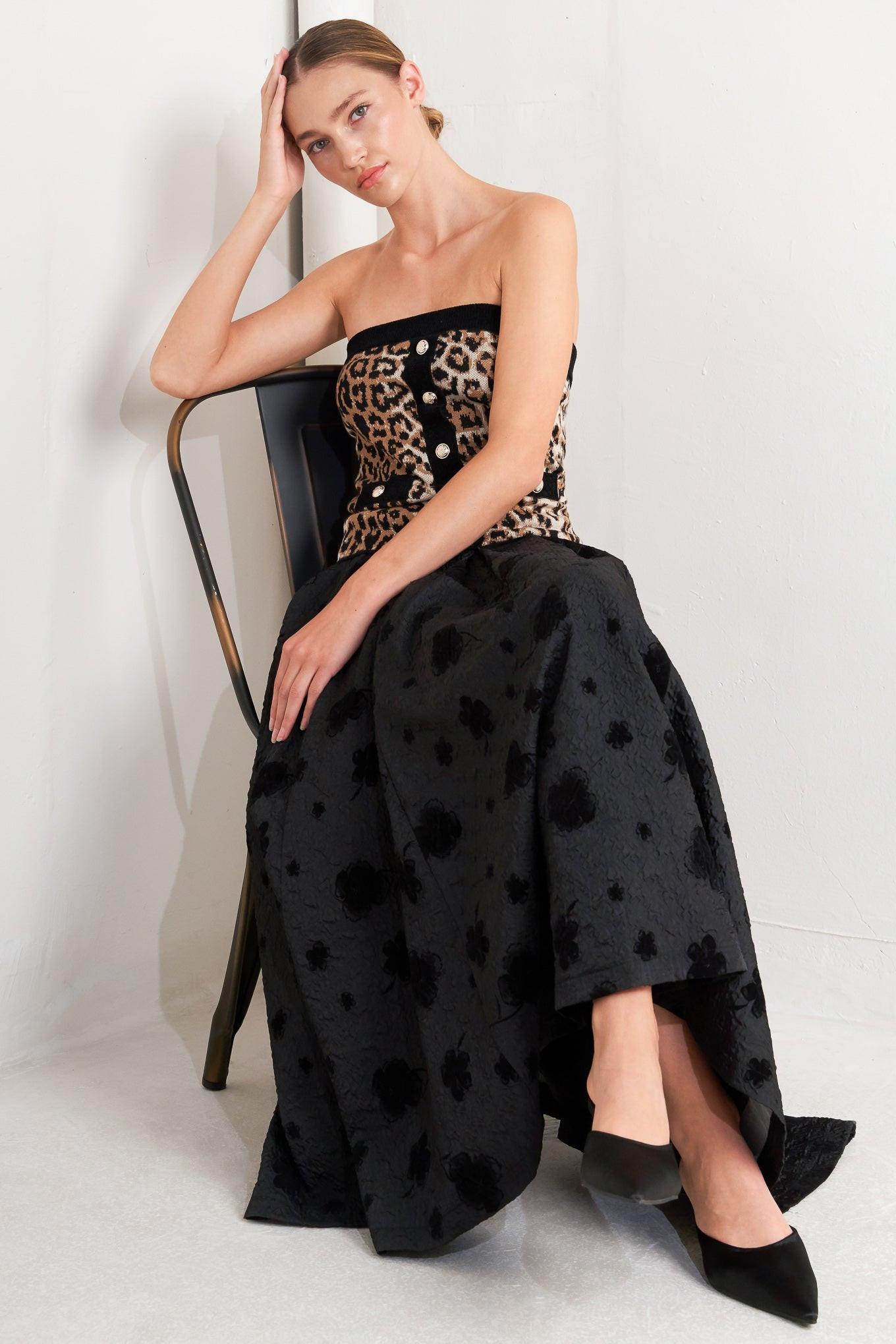 Noir Blooming Romance Woven Full Midi Skirt