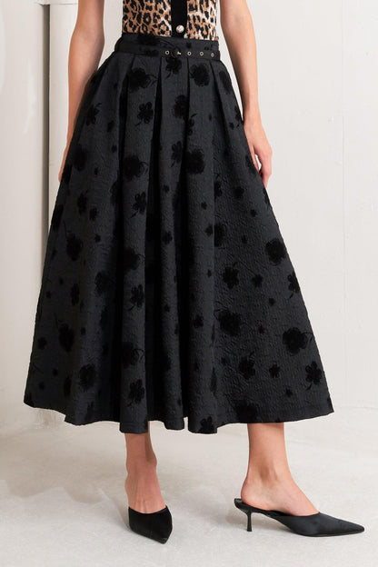 Noir Blooming Romance Woven Full Midi Skirt